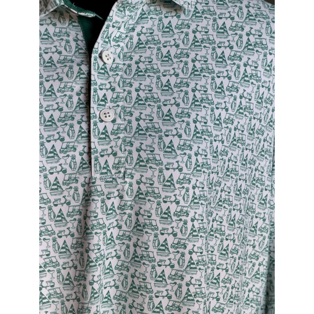 Walter Hagen Men's Performance Golf Polo Shirt Green and white Print XXL